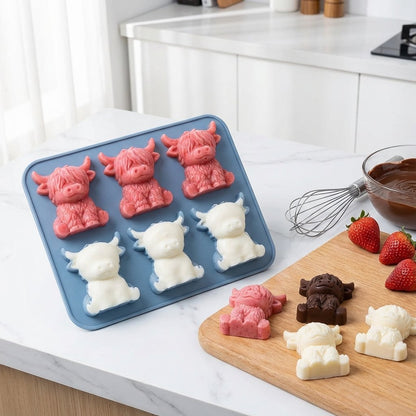 🐮 תבנית קוביות קרח בצורת פרה מיני מההיילנד – קוביות קרח תלת-ממדיות חמודות למשקאות, למסיבות ולמתנות
